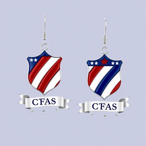 Red white and blue medal earrings that says CFAS