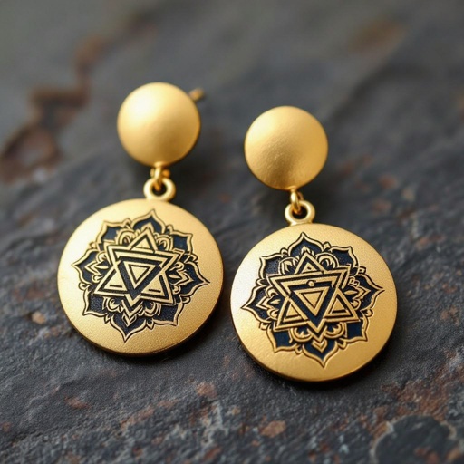  золотые матовые серьги в виде изображения чакры сахасрары