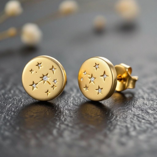 Небольшие золотые матовые серьги в виде созвездия