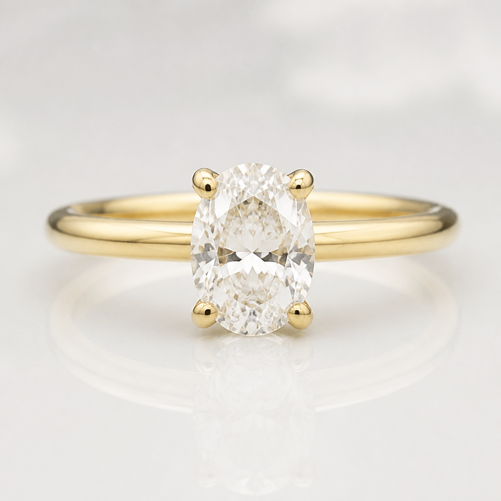 A minimalist women's ring with diamond stones suitable for wedding, ultra-minimalist, very simple and clean, understated, no embellishments. A 0.70-carat oval diamond is used as the center stone.
photorealistic jewelry design, A minimalist women's ring with diamond stones suitable for wedding, ultra-minimalist, very simple and clean, understated, no embellishments. A 0.70-carat oval diamond is used as the center stone., minimalist style, just the design no text