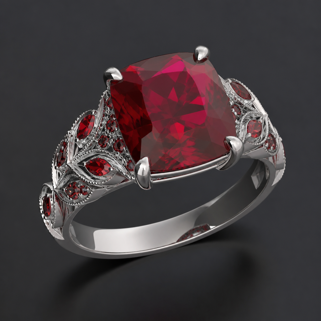 . Refinement: red stones
photorealistic jewelry design, . Refinement: red stones, just the design no text