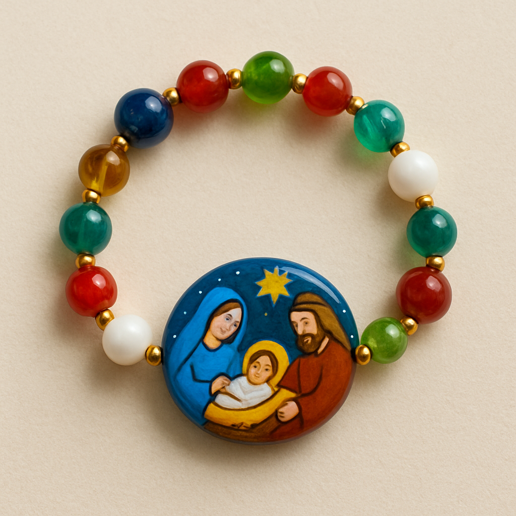Braccialetto di perline in vetro rappresentante la natività