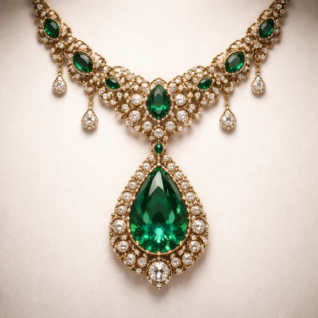 gold green emerald teardrop necklace