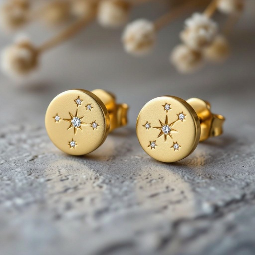 Небольшие золотые матовые серьги в виде созвездия сириус