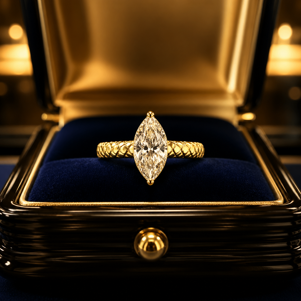 A women's ring. crea Una foto de un anillo solitario de diamante de rombo de oro de 24 kilates en un lujoso expositor de joyería. El anillo está meticulosamente elaborado, con una banda de oro texturizada de 24 kilates que sostiene un diamante de rombo perfectamente tallado. El diamante está engastado en un chatón de oro con puntas sutiles que permiten que la luz natural interactúe con el diamante, realzando su brillo y fuego.
El expositor es una vitrina de terciopelo azul oscuro forrada de satén dorado y madera pulida de ébano. La iluminación es suave y dramática, capturando el brillo del oro y el destello del diamante. En el fondo, un cartel grabado con "JOYAS FINAS" en letras doradas elegantemente curvadas se encuentra sobre la vitrina. El ambiente es sofisticado y refinado, con un toque de lujo y exclusividad. La foto está tomada desde una perspectiva de ángulo ligeramente bajo, lo que resalta la belleza del anillo y el expositor."
Palabras clave adicionales:
Joyería fina
Lujo
Diamante
Oro de 24 kilates
Anillo solitario
Expositor
Vitrina
Iluminación
Fotorrealismo
photorealistic jewelry design, A women's ring. crea Una foto de un anillo solitario de diamante de rombo de oro de 24 kilates en un lujoso expositor de joyería. El anillo está meticulosamente elaborado, con una banda de oro texturizada de 24 kilates que sostiene un diamante de rombo perfectamente tallado. El diamante está engastado en un chatón de oro con puntas sutiles que permiten que la luz natural interactúe con el diamante, realzando su brillo y fuego.
El expositor es una vitrina de terciopelo azul oscuro forrada de satén dorado y madera pulida de ébano. La iluminación es suave y dramática, capturando el brillo del oro y el destello del diamante. En el fondo, un cartel grabado con "JOYAS FINAS" en letras doradas elegantemente curvadas se encuentra sobre la vitrina. El ambiente es sofisticado y refinado, con un toque de lujo y exclusividad. La foto está tomada desde una perspectiva de ángulo ligeramente bajo, lo que resalta la belleza del anillo y el expositor."
Palabras clave adicionales:
Joyería fina
Lujo
Diamante
Oro de 24 kilates
Anillo solitario
Expositor
Vitrina
Iluminación
Fotorrealismo
, modern style, just the design no text