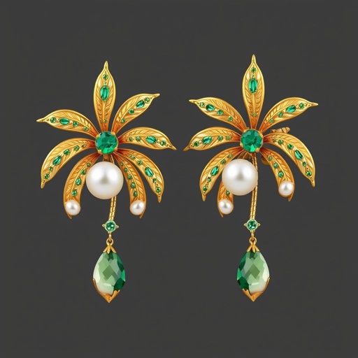 It has to be more realistic and pearls added are small could have a dangling gemstone And this piece has to be modern with emerald and Bahrain pearls I want to create an elegy piece of earrings that look time a palm tree to reflect the cultural heritage of Bahrain in a design very unique one of a few kind incite gold petals and gemstones think like a modern designer who studied in dens and understands fashion and accordingly create the designs and as I said it have to be creative and unique to win a prize of the most creative piece of jewelry world wide and GCC be realistic in the design