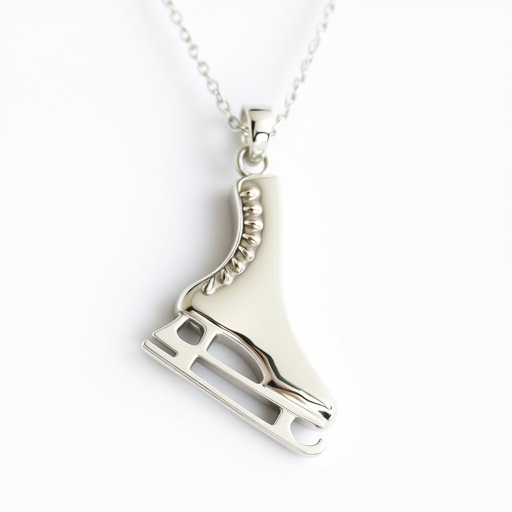 Silver Pendant shape one ice skate with turquoise stripe inside the low thin part blade