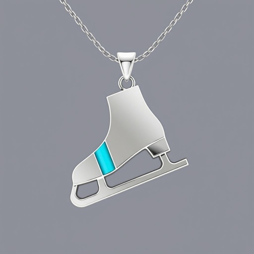 Silver Pendant shape one ice skate with turquoise stripe inside the low thin part blade