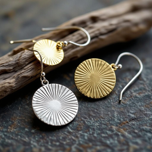 Золотые серьги полукруг половинка горящего солнца мятое неровное золото лучи волнистые другая половинка круга серебряная 