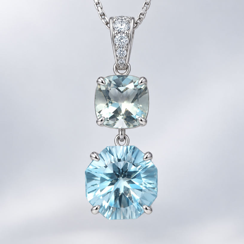 A women's pendant made of white gold. diamond accent bail
using the attached image as a visual reference, create A women's pendant made of white gold. diamond accent bail. photorealistic, just the design no text
