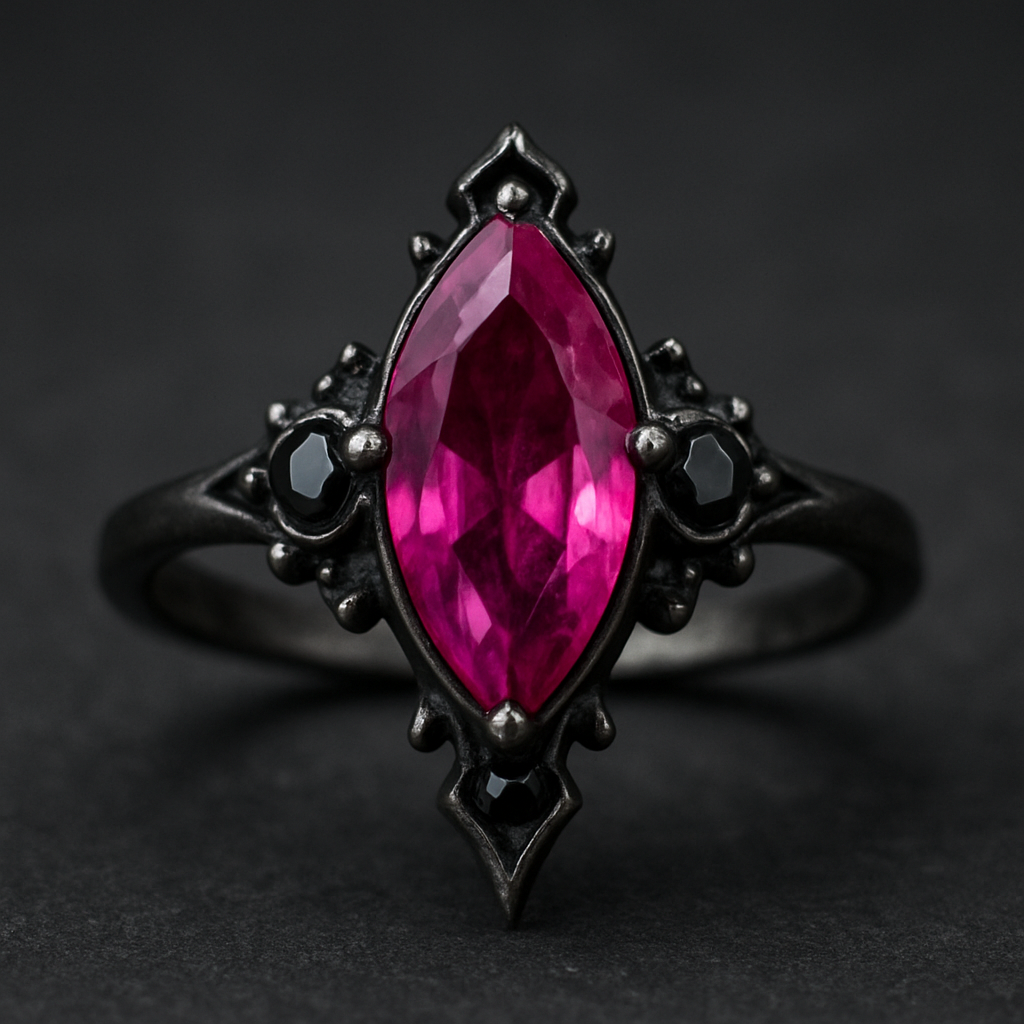 marquise cut purple/pink ruby with extra gems but keep it simple