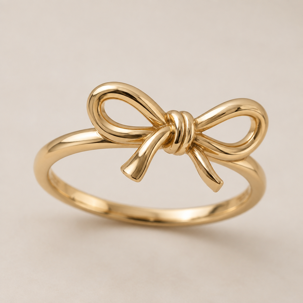 A minimalist women's ring made of gold suitable for daily wear, highly ornate, intricate and elaborate, richly detailed. ring with the aesthetic ribbon design.
the ribbon is tilting to right.
the ring goes around the ribbon not under the ribbon.
the ribbon is tied like a single knot.
the ribbon has two same size loops.
the ribbon is rounded design not flat.
the tail of the ribbon is short.
both of the ribbon tails is a little bit bendy one to the right and the other to the left.
the ribbon is design is supposed to be wrap around the finger not emerge.
the ring is not so bulky.
photorealistic jewelry design, A minimalist women's ring made of gold suitable for daily wear, highly ornate, intricate and elaborate, richly detailed. ring with the aesthetic ribbon design.
the ribbon is tilting to right.
the ring goes around the ribbon not under the ribbon.
the ribbon is tied like a single knot.
the ribbon has two same size loops.
the ribbon is rounded design not flat.
the tail of the ribbon is short.
both of the ribbon tails is a little bit bendy one to the right and the other to the left.
the ribbon is design is supposed to be wrap around the finger not emerge.
the ring is not so bulky., minimalist style, just the design no text