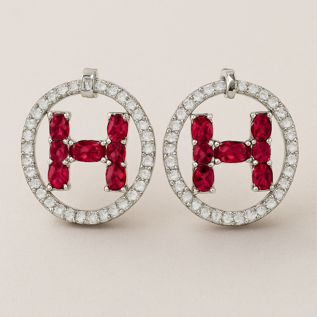 ruby earrings with H Letter