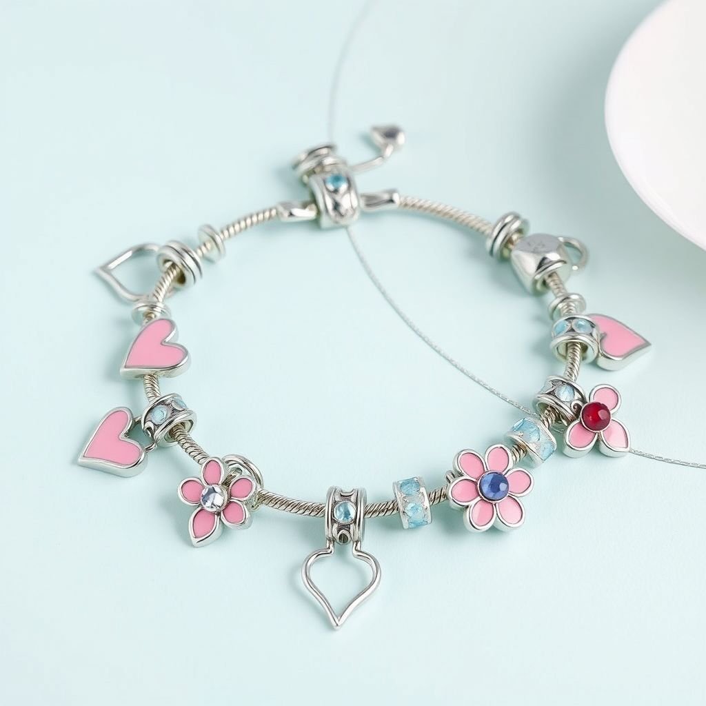 A pandora bracelet with charms out of PAPER CLIPS