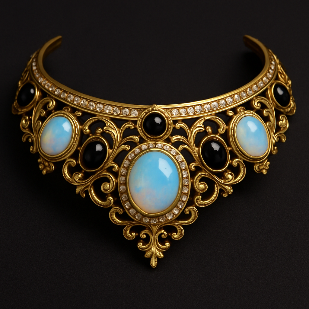 Opalite and onyx yellow gold collar