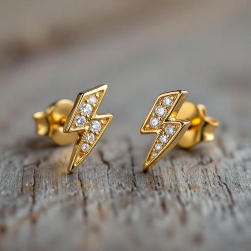 Lightning shaped earrings gold with stud and without the gem and without diamonds