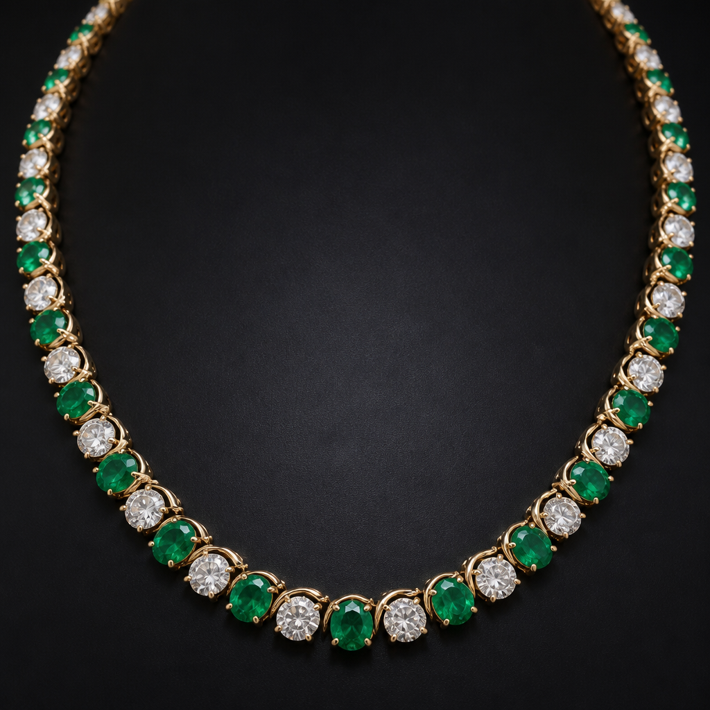 A women's ring, highly ornate, intricate and elaborate, richly detailed. Diamond aur panne ka necklace banaaiye 2 mm Panna. Dimond 0.3ct. Ek Diamond Ek Panna Ek Diamond Ek Panna Karke design Banega
photorealistic jewelry design, A women's ring, highly ornate, intricate and elaborate, richly detailed. Diamond aur panne ka necklace banaaiye 2 mm Panna. Dimond 0.3ct. Ek Diamond Ek Panna Ek Diamond Ek Panna Karke design Banega, modern style, just the design no text