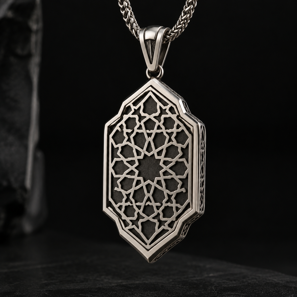 A men's pendant. Islamic style pendent
photorealistic jewelry design, A men's pendant. Islamic style pendent, modern style, just the design no text
