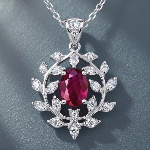 7x5mm oval pigeon blood ruby with 8 marquis cut diamonds each .08ct set in white gold pendant 