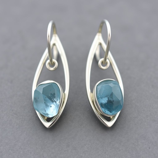 Earrings, Silver minimal, raw gemstone, elegant 