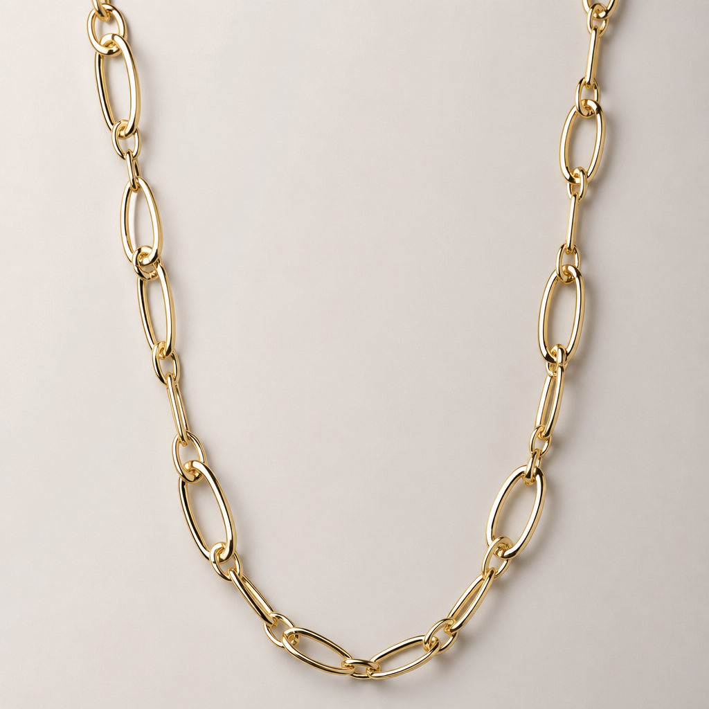 A women's necklace made of gold. un sautoir en or avec des maille marine
photorealistic jewelry design, A women's necklace made of gold. un sautoir en or avec des maille marine, modern style, just the design no text
