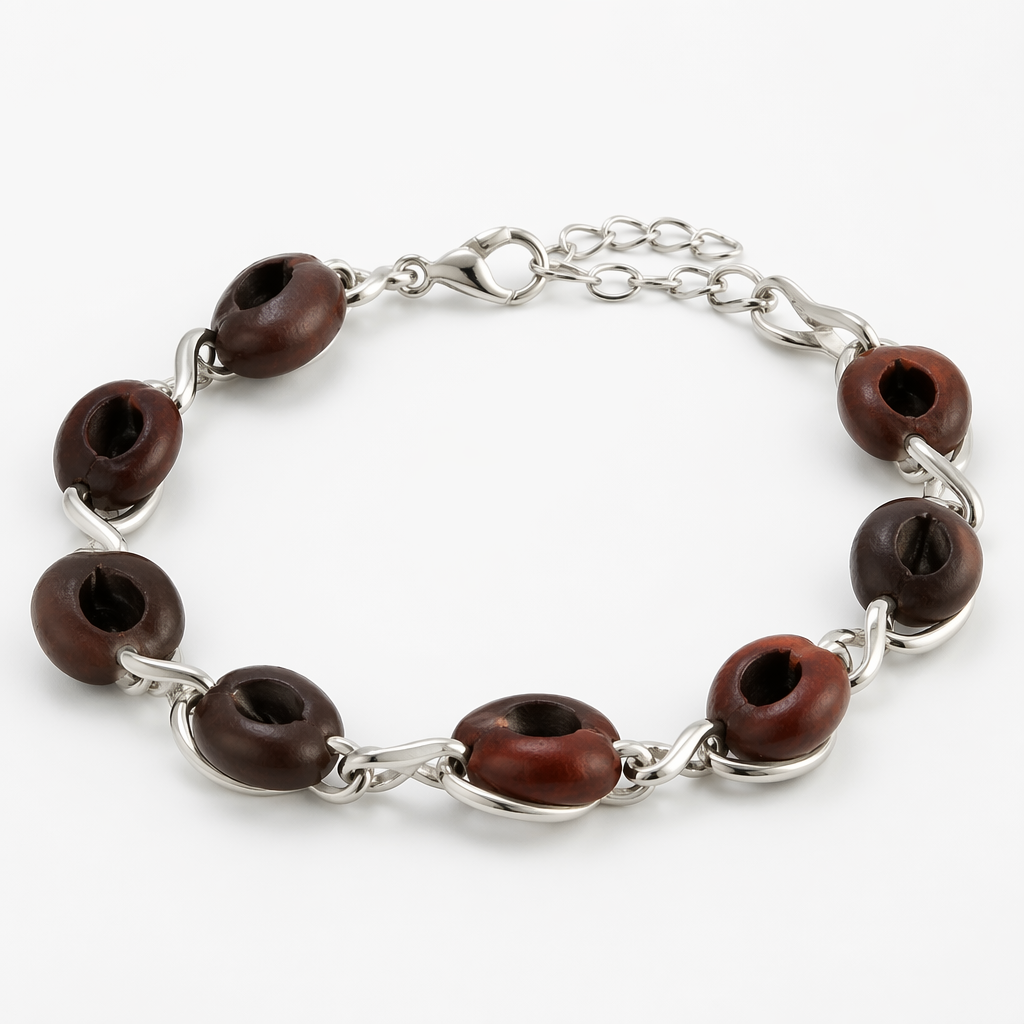 Crie uma pulseira em prata com sementes de jarina, sementes amazônicas com um design contemporâneo.
photorealistic jewelry design, Crie uma pulseira em prata com sementes de jarina, sementes amazônicas com um design contemporâneo. , just the design no text