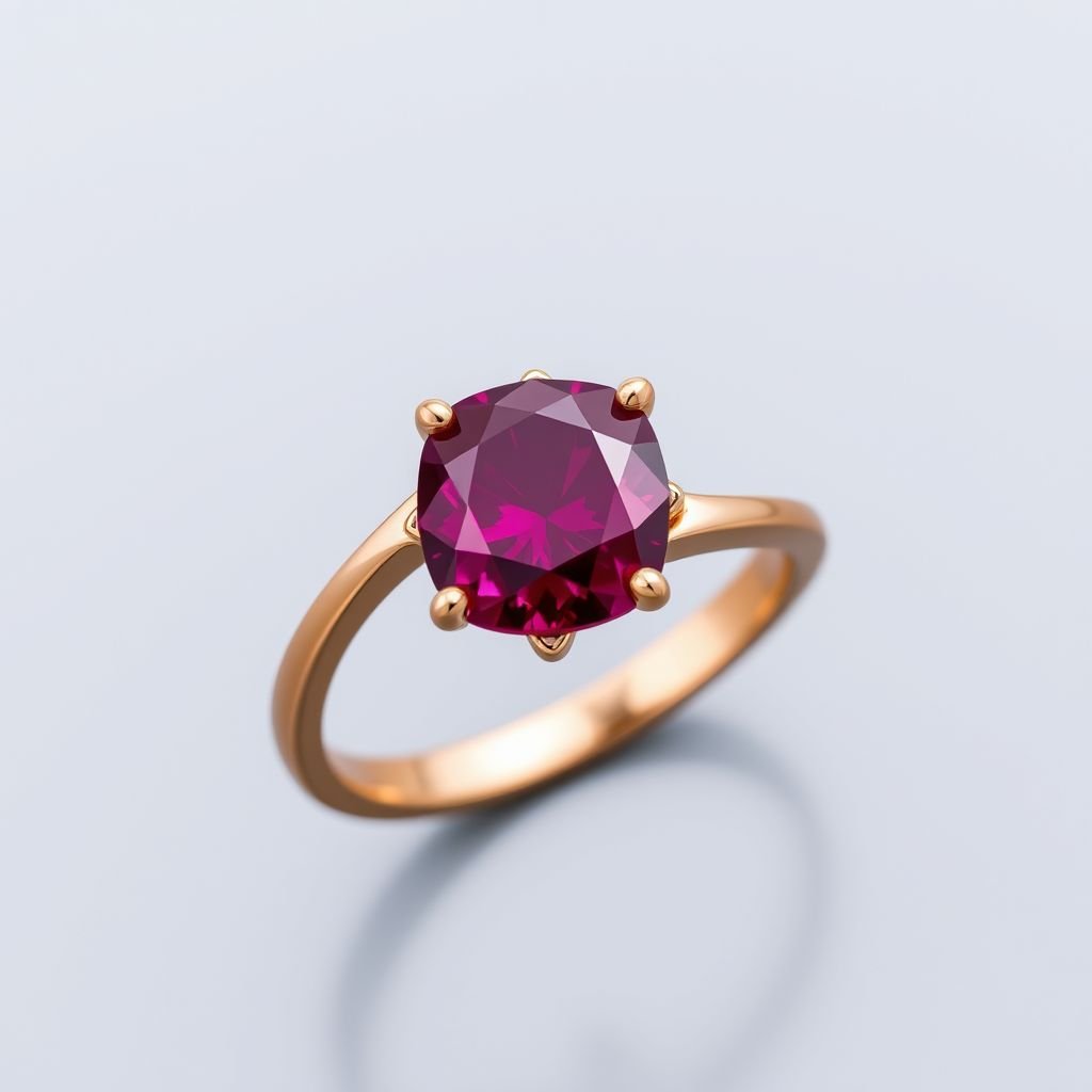 Single solitaire ring with small ruby surrounding 