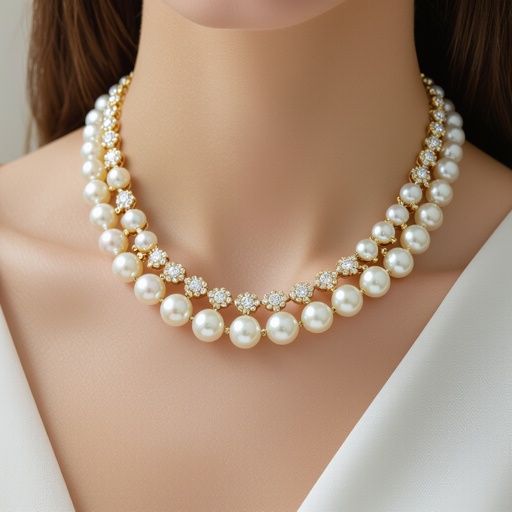 Pearl is the diamond I mean the chain that is around the neck, 8 pearls and holds diamonds 