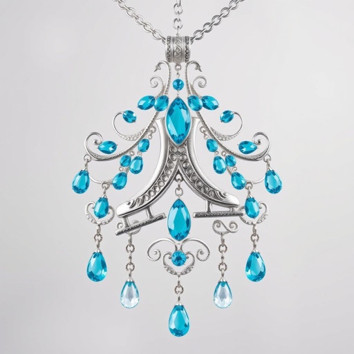 Silver pendant in the shape of ice skating blades with a turquoise stripe within the blade