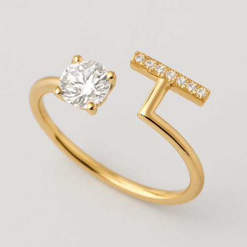 Disconnected pave t bar ring with 1 carat diamond on one side
