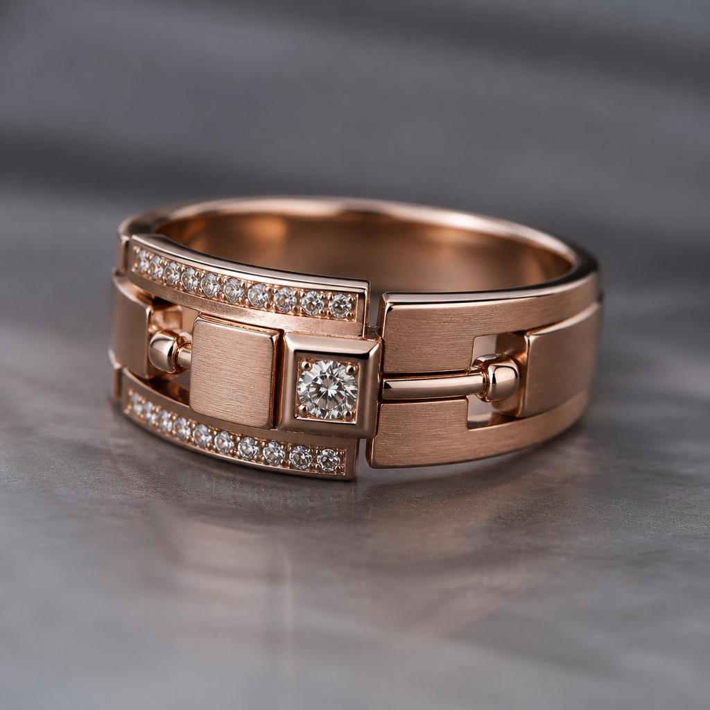 A industrial women's ring made of rose gold with diamond stones suitable for daily wear. .
photorealistic jewelry design, A industrial women's ring made of rose gold with diamond stones suitable for daily wear. ., industrial style, just the design no text
