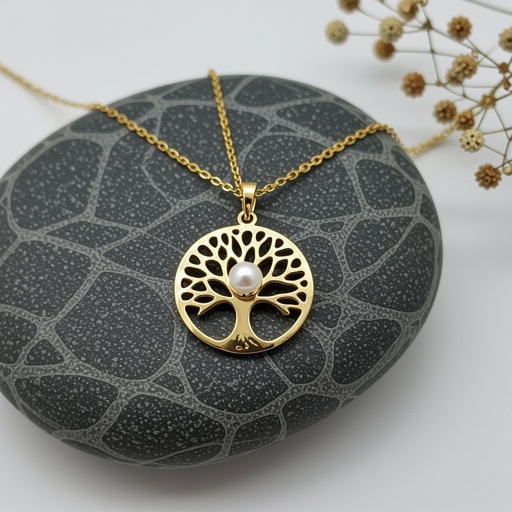 Золотой кулон с изображением дерева с завитками