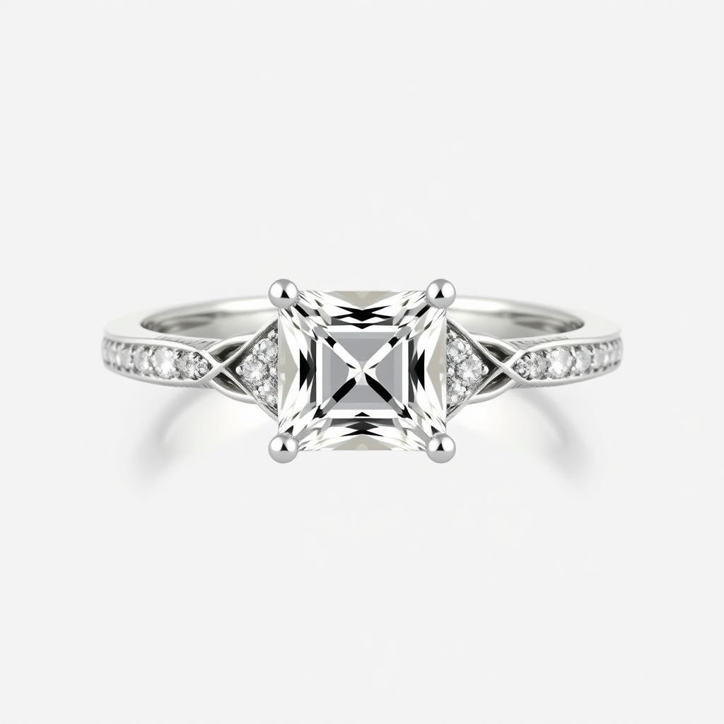 Solitaire ring with 10 carat princess cut white gold finish