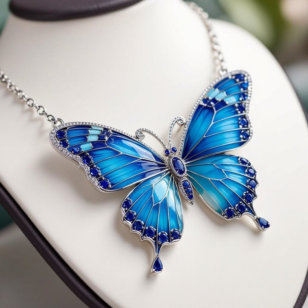 Blue butterfly jade necklace with wider stripes 