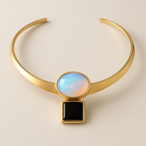 Opalite and onyx yellow gold collar