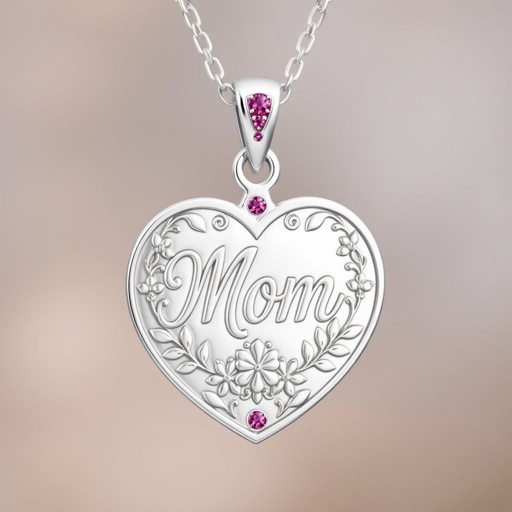 Medal heart that says mom silver