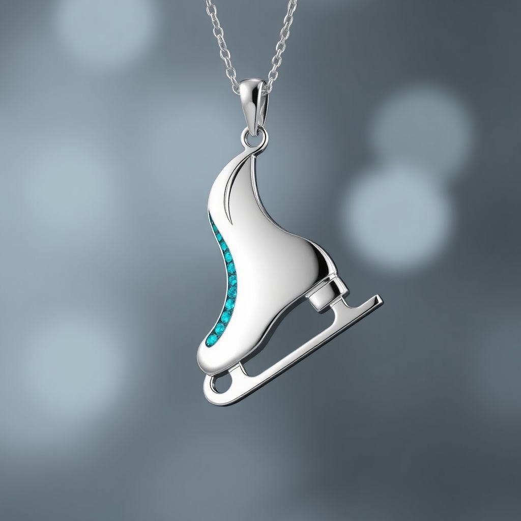 Pendant silver with stylized ice figure skating single skate . Remove boots and leave only lowest part of skates. Add turquoise