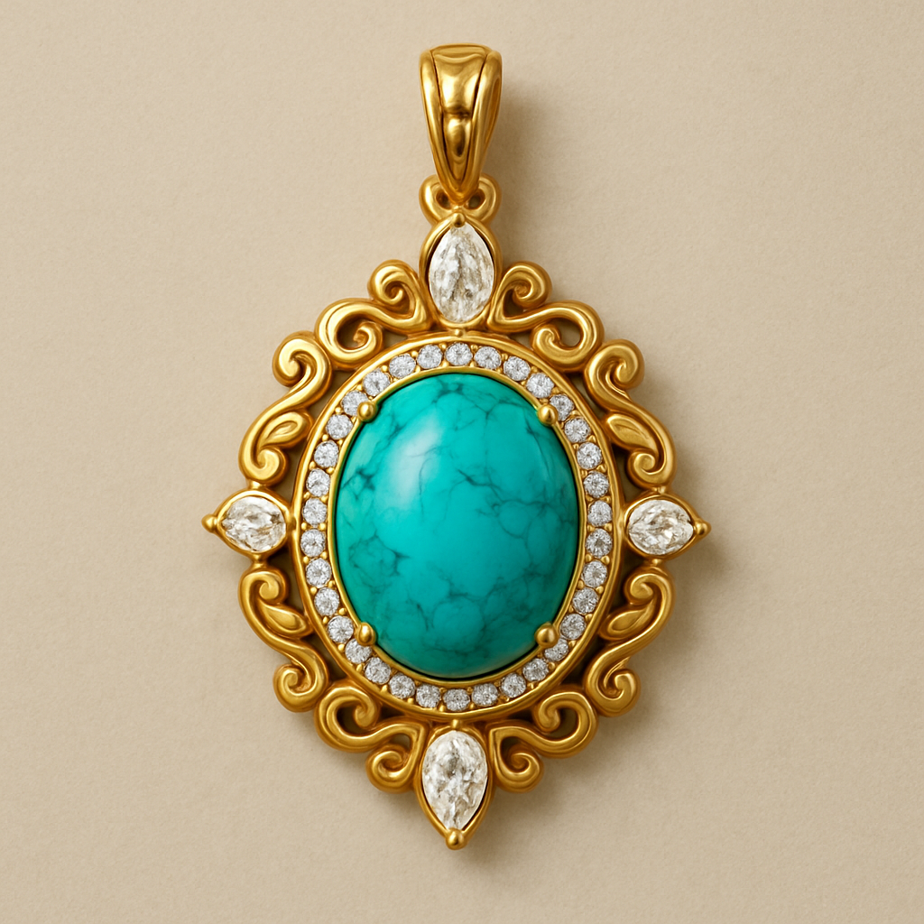 oval turquise pendant usingg pear marquise round diamond