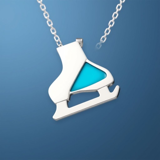 Silver Pendant shape one ice skate with turquoise stripe inside the low thin part blade