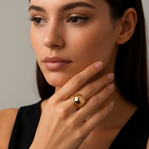 Model with ring on