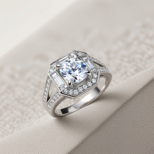 A small gemoatric ring of architecture shape and modern of white diamonds