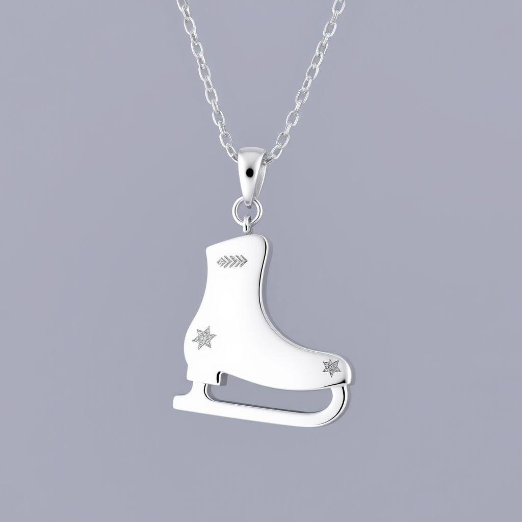 Silver Pendant shape one ice skate with turquoise stripe inside the low thin part blade 
