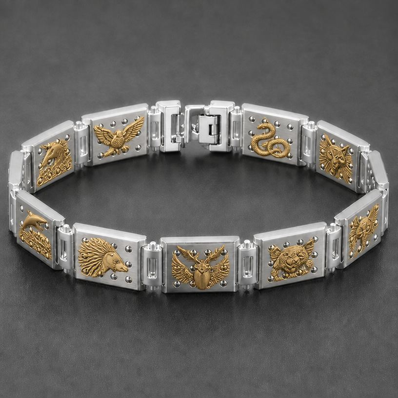 there are 13 different squares,decorate each with a different golden symbol based on a animal spirit mixed with one random pattern or shape.
edit the attached jewelry design with these instructions: there are 13 different squares,decorate each with a different golden symbol based on a animal spirit mixed with one random pattern or shape.. keep it photorealistic, just the design no text