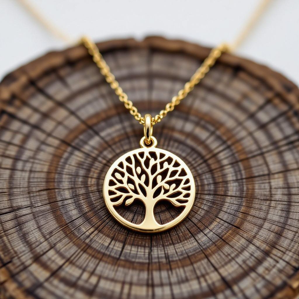 Золотой кулон с изображением дерева с завитками