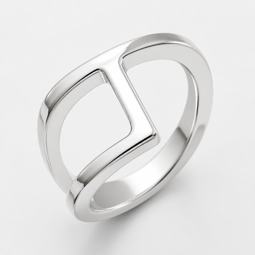A modern women's ring made of silver. Un bague comme l'image de référence, mais enlever l'anneau du dessus identifier avec du crayon rouge
photorealistic jewelry design, A modern women's ring made of silver. Un bague comme l'image de référence, mais enlever l'anneau du dessus identifier avec du crayon rouge, modern style, just the design no text