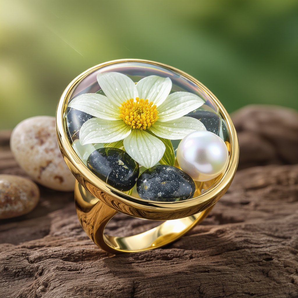 Design high quality jolleria with real flowers with resin estons Perla’s naturals and pebbles