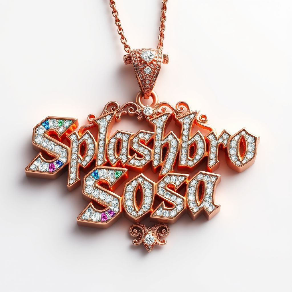 Create a big pendant that say Splashbro Sosa with mosaic, & vvs diamonds for men rapper