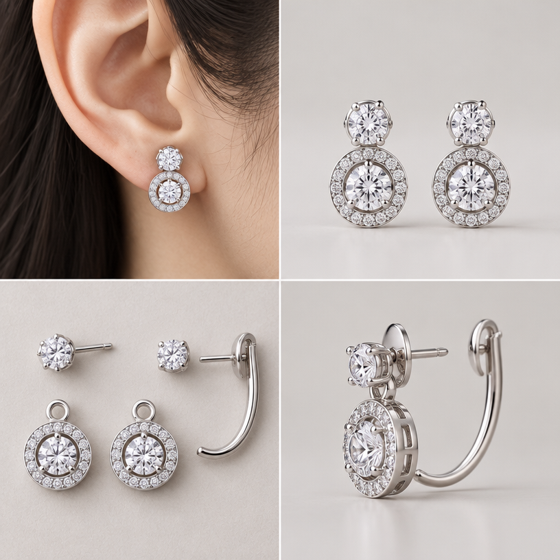 A women's earrings, minimalist, simple and delicate, clean lines. สามารถถอดออกเป็นส่วนๆได้,อ้อมหลังใบหู,4 views
using the attached image as a visual reference, create A women's earrings, minimalist, simple and delicate, clean lines. สามารถถอดออกเป็นส่วนๆได้,อ้อมหลังใบหู,4 views. photorealistic, just the design no text
