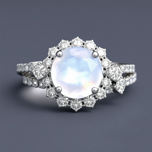 A white gold moonstone rose cut and diamond gemstones trillion, 30, with VVS and D carat rings