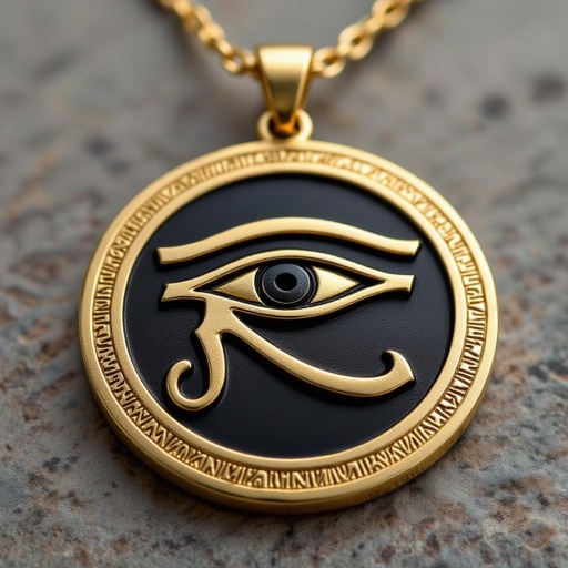 Золотой матовый медальон в форме египетского глаза тора 